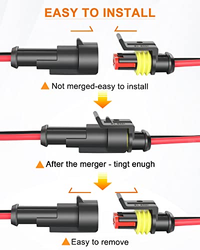 NAOEVO 2 Pin Connector Waterproof, 16 AWG 2 Wire Connectors, Automotive Electrical Male and Female Plug with Heat Shrink Tubing for Car Truck Boat Wire Connection, 6 Kits (Pack of 2) - size: 2 Pin (Pack of 2)