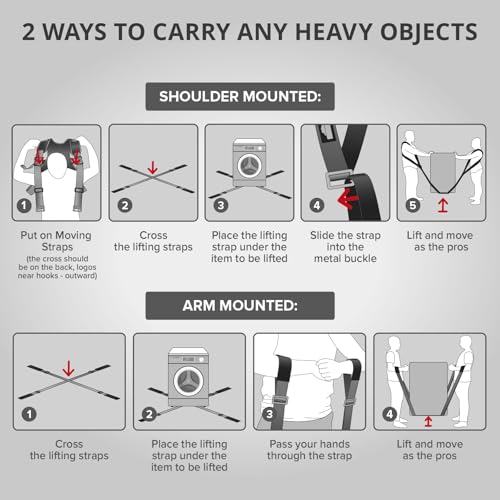 X-Protector Moving Straps - 2 Pairs - Red Lifting Straps for 2 Movers | Move Furniture Easily and Safely - Perfect for Lifting & Moving Heavy Objects (Adjustable Length 50-118”, with Back Support)