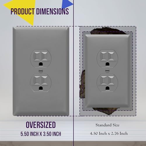 ENERLITES Oversized Duplex Outlet Covers, Jumbo Wall Plate, 1 Pack, Gray - color: Gray, size: Over-Size