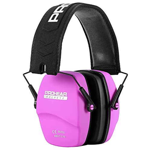 PROHEAR 016 Ear Protection Safety Earmuffs for Shooting, NRR 26dB Noise Reduction Slim Passive Hearing Protector with Low-Profile Earcups, Compact Foldable Ear Defenders for Gun Range, Hunting (Pink) - style: Passive – Pink
