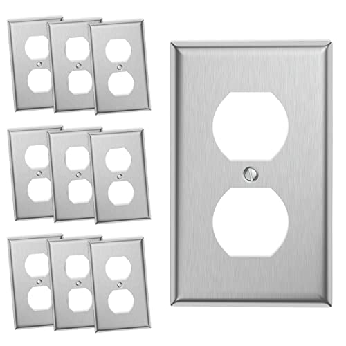 10-Pack Single Duplex Wall Switch Plate Outlet Cover - Stainless Steel Decorator Receptacle Outlet Plate Covers - Brushed Finish - Silver - size: 10 Pack