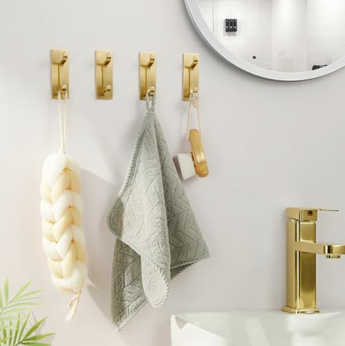 pickpiff 13LB Strong Stick-on Hooks for Coat & Towel, Pink 4 Pack - color: Gold, size: 4 Pack