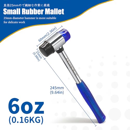 KAIHAOWIN Small Rubber Mallet-25mm Double Faced Rubber Hammer with Soft/Hard Plastic Nylon Head Non Marring Hammer for Jewelry Leather Work Craft Flooring Project Upholstery Camping Woodworking - size: 25mm Soft/Hard Hammer