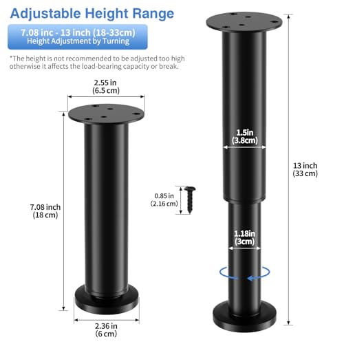 4 PCS Adjustable Height Replacement Furniture Legs 7.08-11 Inch - size: 7.08-11in