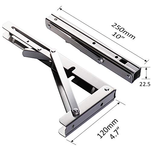 Storystore Folding Shelf Brackets - 10 Inch Heavy Duty Stainless Steel Collapsible Shelf Bracket for Bench Table, Space Saving DIY Bracket, Max Load: 550lb （2 PCS） - size: 10 Inch