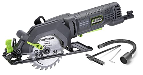 Genesis Mini Circular Saw 4.0 Amp 4-1/2" with 24T Carbide-Tipped Blade, Rip Guide, Vacuum Adapter, and Blade Wrench (GCS445SE) - style: Mini Circular Saw 4-1/2"