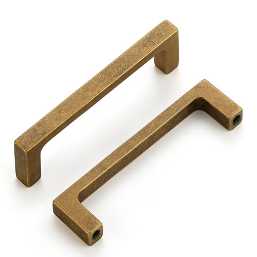Ravinte Antique Brass Kitchen Cabinet Solid Handles,4 Inch,5 Pack - color: Antique Brass, size: 4 Inches Hole Center