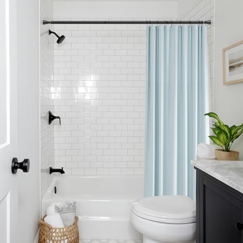Black Shower Curtain Rod 40-73 inch Black Shower Rod Tension Curtain Rod No Drilling Shower Curtain Rods Spring Tension Shower Rods for Bathroom - color: Black, size: 45-77"
