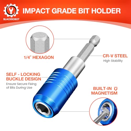BLACKROBOT 2-Piece Magnetic Quick Change Impact Bit Holder, 2.5-Inch Drill Bit Extension for 1/4" Hex Drives, Ideal for Screwdriver Bits, Nuts, Drills and Socket Driver Adapters - size: 2.5 inch