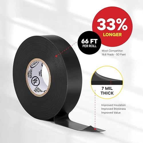TAPEWELL Black Electric Tape Professional Grade, 3/4 inch x 66ft - 3 Pack - size: Pack of 3