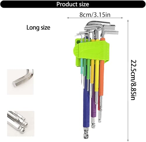 Hex Key Set, 9PCS Metric Allen Key Set, 1.5-10MM, Anti-Slip Long Ball End Hex Wrench Set Color Coding Hex Key Set (Hexagonal wrench, Long style) - color: Hexagonal Wrench, size: Long style