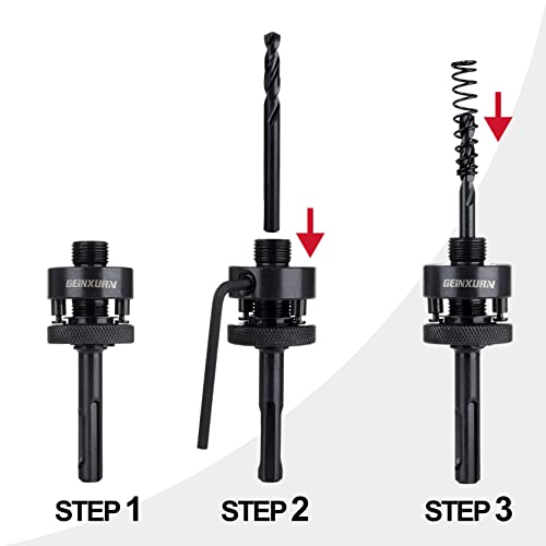 GEINXURN SDS-Plus Hole Saw Mandrel, Include 2Pcs Hole Saw Arbors with 3Pcs 1/4 Inch HSS(M2) Central Drill/2PCS Hex wrench/2Pcs Spring - size: GHSM007SDS