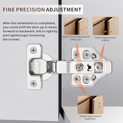 20 Pack Full Overlay Soft Close Cabinet Hinges 105° Frameless 3 Way Adjustable Kitchen Cabinet Door Hinges with Screws - size: 20 Pack