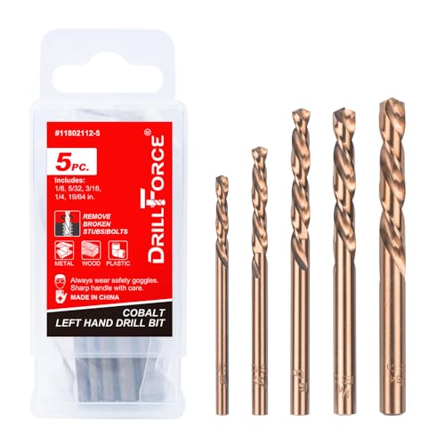 5PCS M35 Cobalt Left Hand Drill Bits Set for Removing Broken Stubs, Bolts and Screws, Reverse Twist Drill Bits, 1/8", 5/32", 3/16", 1/4", 19/64" - size: 5PCS(1/8"-19/64")
