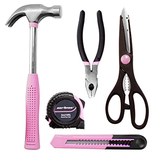CARTMAN Complete Household Tool Set, Pink Hand Kit With Storage Case - color: Light Pink
