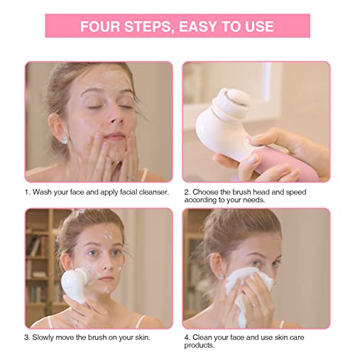 TOUCHBeauty Spin Brush Face Cleanser with 3 Brush Heads for Deep Cleansing Exfoliation and Massaging - color: Pink