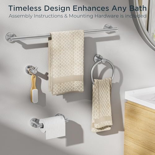 FORIOUS Bathroom Accessories, 4-Piece Bathroom Hardware Set - 24" Towel Bar - color: Stainless Steel