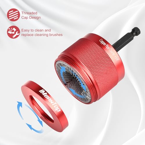 1/2" & 3/4" Metal Copper Pipe Cleaner for Drill, with 1/4" Hex Shank, Each Contains 2 Additional Brush Blades, for Copper Pipe Cleaning, Polishing, Paint and Rust Removal (Red)