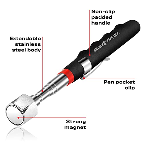 NoCry Telescoping Magnetic Pickup Tool with an Extra Strong 25lb Pull Force — Stainless Steel Magnet Stick Extendable up to 30in; Non-Slip Rubber Handle; Rust Proof and Corrosion Resistant - style: Telescoping Magnet