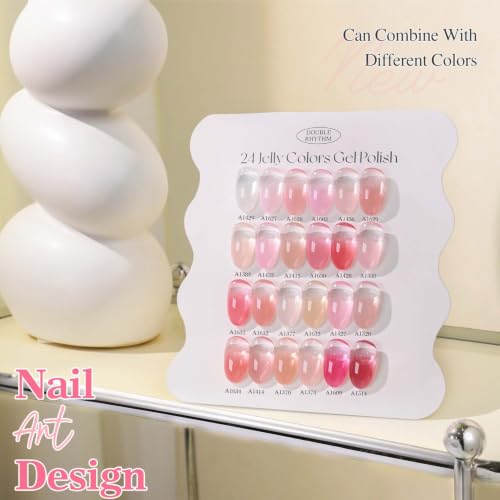Double Rhythm 28Pcs 0.5Oz Gel Nail Polish Set Same Color Same Bottle Gel Polish Kit Nail Art Manicure Salon DIY at Home for Women (Jelly Sheer Clear Collection-T24-8) - color: Milky Jelly Nude Pink
