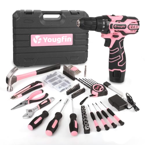 Pink Cordless Drill Driver Set 12V with Charger and 195PCS Tool Kit