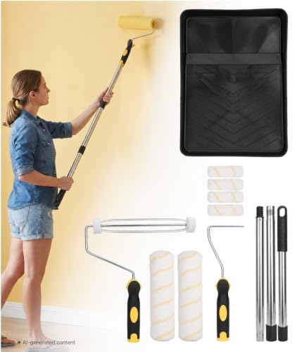 Bates- Paint Roller Kit with Extension Pole, 10 pcs, 9" & 4" Roller Frames