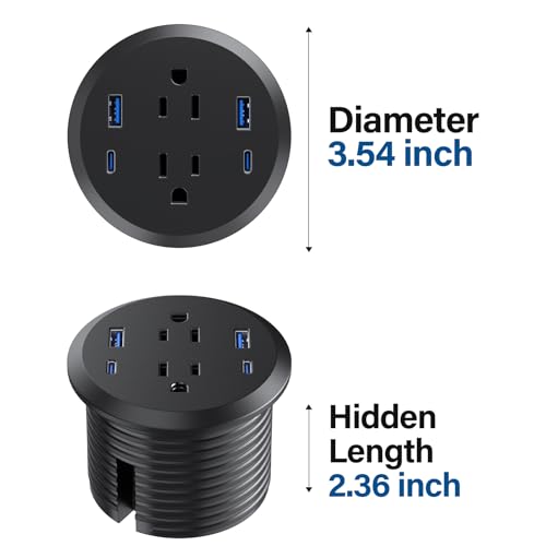 Desktop Power Grommet,GaN 65W USB C Fast Charging Station,2 AC Outlets,4 USB Ports in to the Top of Your Desk,Flush Mount Power Grommet 3-inch Hole,Countertop Recessed Outlet - color: Black, size: 1 Pack