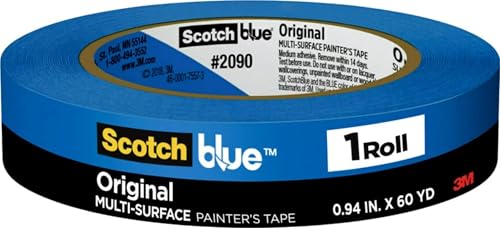 ScotchBlue Original Multi-Surface Painters Tape, 1 Inch Wide (0.94 in. x 60 Yds), 1 Roll, Blue Paint Tape Protects Surfaces and Removes Easily, Masking Tapes for Indoor and Outdoor Use (2090-24NC) - size: 0.94" Width, style: 1 roll
