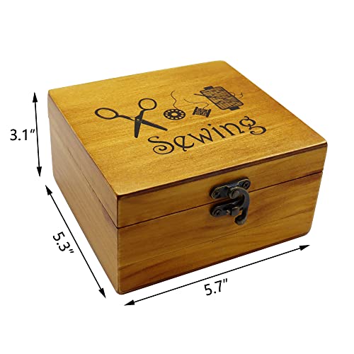 Flytreal Sewing Kit Small Box Basket, Wooden Hand Home Sewing Repair Tool Kit, Beginner Universal Sew Kit Accessories for Women, Men, Adults, Girls, Kids - color: Small Yellow