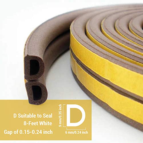 CANOPUS Weather Stripping Door & Window Seal Strip, Weather Stripping Door Seal, Self Adhesive with Double D-Shaped Section Profile, Insulation Roll, 2 Rolls of 2 Strips, 8ft Each, Total 32ft, Brown - color: Brown