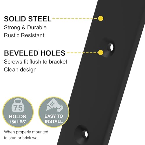 WEKIS Shelf Brackets 12 Inch, Strong Heavy Duty Floating Shelf Brackets Pack of 12, Industrial Metal Iron Matte Black Shelving Brackets 1/5 Inch Thick Brackets for Shelves 12 PCS - size: 12 Inch