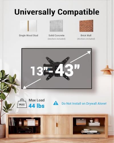 Pipishell Full Motion TV Wall Mount for Echo Show 21/15 and 13-43 Inch Flat Curved Screen TVs & Monitors, Max VESA 200x200mm up to 44lbs, TV Mount Wall Bracket with Rotation Swivel Tilt Extension - size: 13-43 Inch, style: TV Mount without LED