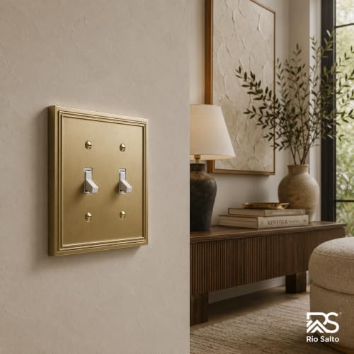 Rio Salto 2 Light Switch Cover Plate Gold Toggle Wall Plate Cover Brushed Brass Gold Metal Outlet Covers Double Switch Cover Light Switch Plate Wall Plates — Imperial Collection Midsize 5.00" X 5.00" - color: Brushed Gold, size: Toggle 2-Gang