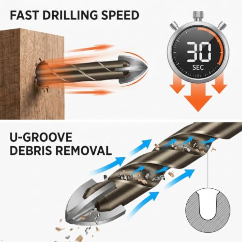 Carbide Tip Tile Drill Bit Set, 7 Piece Cross Head with Hex Shank, 3-12mm, for Ceramic, Glass, Concrete, Brick, Wood, Plastic