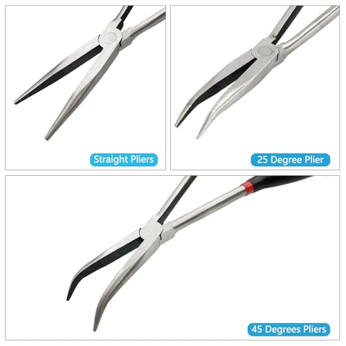 3-Piece 11" Extra Long Nose Pliers Set with Insulated Comfort Grip Handles - size: 3 Pieces - 11" - Straight/25°/45°