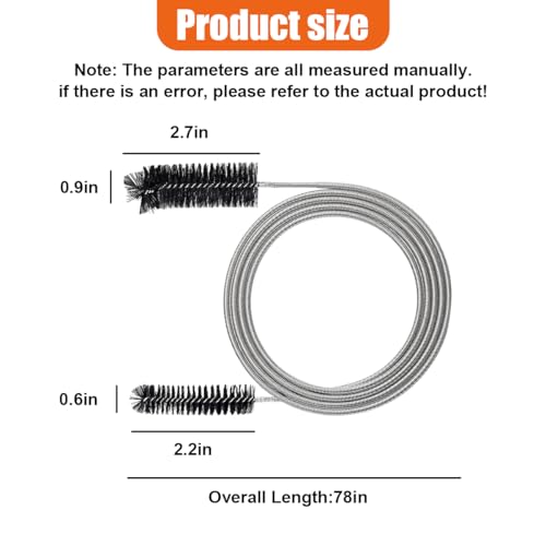 78 Inch Flexible Long Drain Brush, Nylon Stainless Steel Cleaner Tool, Feeding Tube Cleaning Brush, Drain Hole Cleaner, Double Ended Hose Pipe Brush for Car, Fridge. Pipe, Sink (200CM) - size: 200CM