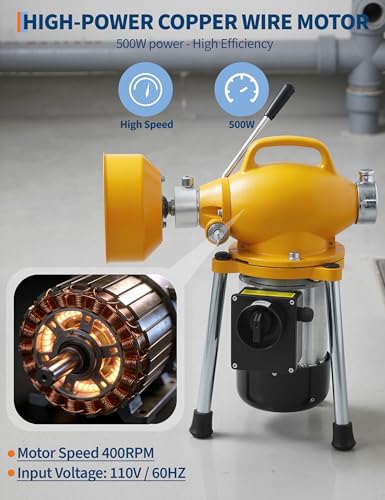 500W 400 RPM Auto Feed Electric Drain Cleaner Machine - color: Yellow