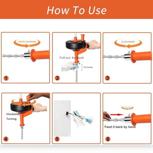 Drain Auger 33FT, Drain Snake with Drill Attachment, Flexible Plumbing Snake Clog Remover, Heavy Duty Manual Drain Cleaner Tool for Kitchen Bathroom Shower Sink, Includes Gloves & Cleaning Brush