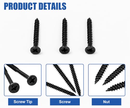 #6x15-3/4 Wood Screws 130pk Self-Tapping Rust Resistant - color: Black 130 pcs