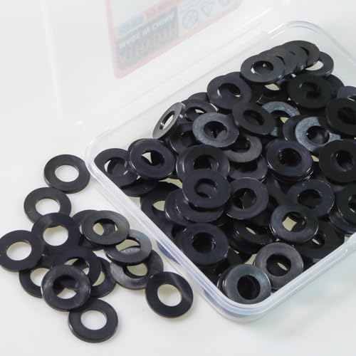 M8 Black Nylon Washers, 8mm ID, 16mm OD, 1.5mm Thickness, Plastic Round Washer, 150 Pieces Flat Washers Hardware Set - size: M8