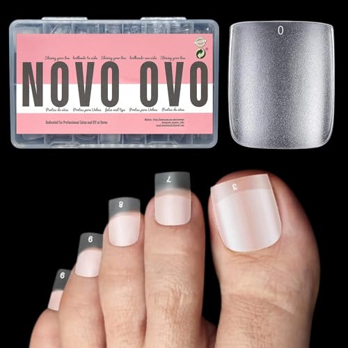NOVO OVO Long Square Toe Nail Tips Press on Full Cover, Extra Wide Clear Toenails Kit, Pre-shaped Double MatteToenails For Women Men Big Toe Long Nail Beds x 15 Sizes 360 Pcs up to 12 Pedicures - color: Long Square Clear Matte