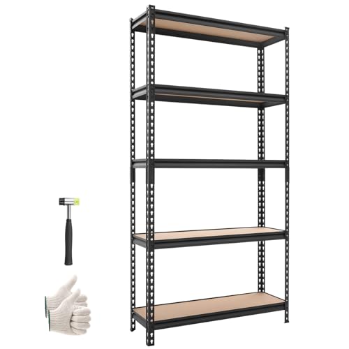VEVOR Storage Shelves, 5-Tier Adjustable, 3000 lbs Capacity, Heavy Duty Garage Storage Shelving Unit, Metal Utility Rack Shelf, for Kitchen Pantry Basement Bathroom, 36.34" W x 12.17" D x 71.38" H - size: 12" D x 36" W x 72" H