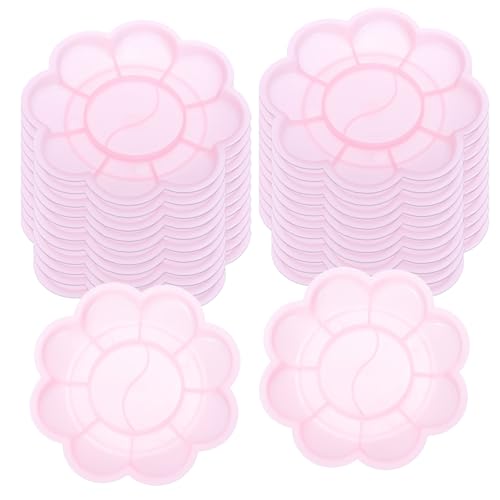 PATIKIL 24Pcs Paint Tray Palette, 3.1"/8cm Painting Palette Plastic Palette Flower Shape for Watercolor Gouache Painting Art Craft DIY Project, Pink - color: Pink