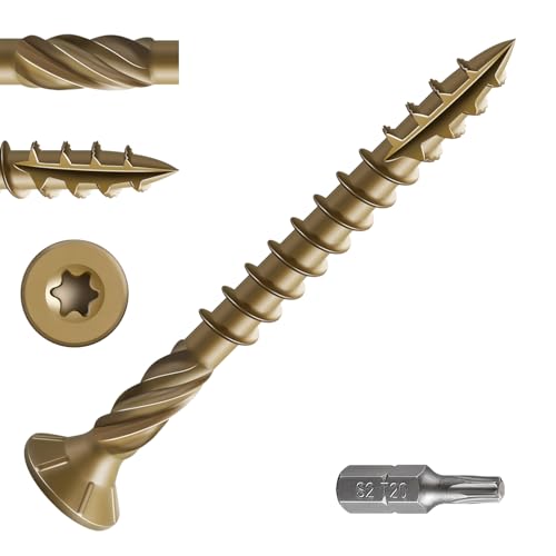 Wensilon #8 * 2" Deck Screws, (311pcs) 2 lbs.Exterior Wood Screws, Rust Resistant epoxy Coated, Bronze, T20 Star Bit - color: Yellow, size: 8*2