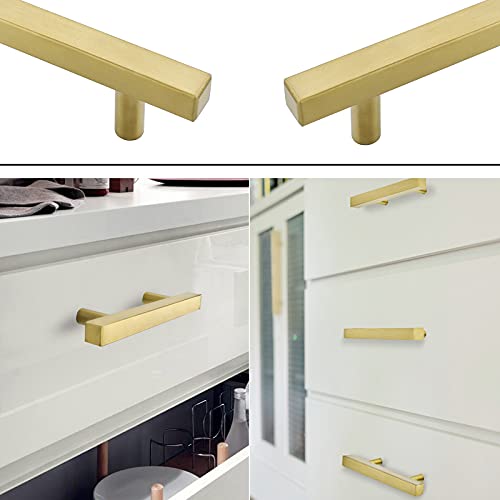 Goldenwarm 10 Pack 3 Inch Gold Cabinet Handles Brushed Brass Kitchen Pulls - color: Gold, size: 3 Inch Hole Center