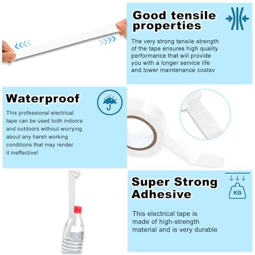 Romeda 9 Pack Electrical Tapes, Electrical Tape Water, Sun, and Oil Resistant, Electrical Tape is Suitable for Most Domestic, Commercial, and Industrial environments - White - color: White