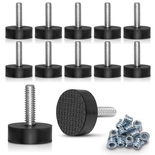 12PK Rubber 1/4"-20 Leveling Feet, Adjustable Levelers with Inserts - size: 1/4"-20 thread