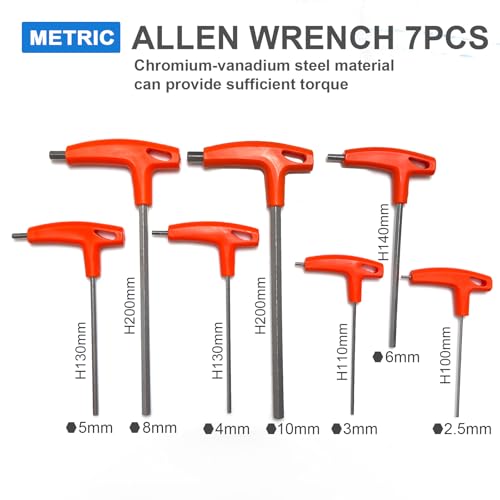 Hex Key Set T-Handle Long, 7-Piece Metric(2.5mm-10mm) Allen Wrench Set with Storage bag, CR-V Steel Hexagonal Tool Kit- Maintenance and Repair Tools, Orange