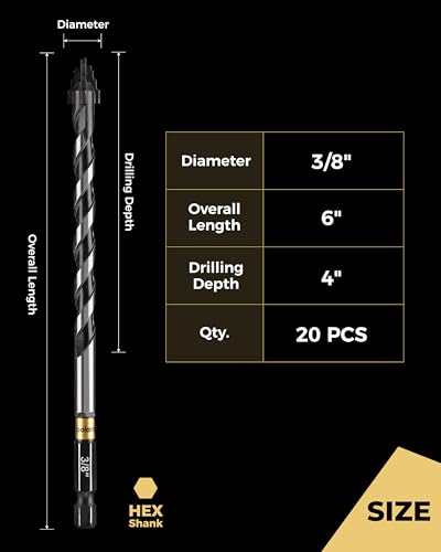 toolant 3/8" Serrated Eccentric Masonry Drill Bits, 20-Piece Set - size: 3/8"(20pcs)
