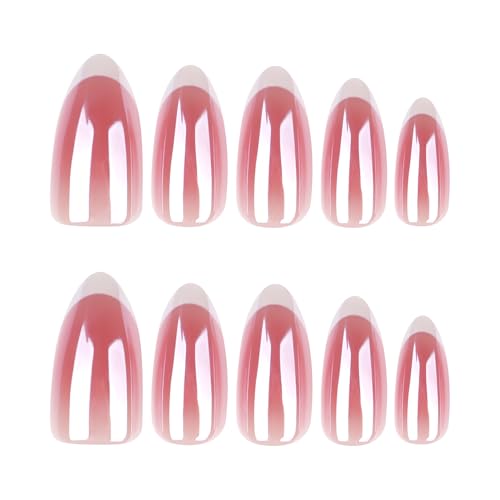 Blush French Tip Chrome Acrylic Press On Nails Medium Almond, Salon Quality. Designer Reusable Glazed Glossy False Nails for Weddings, Perfect for Spring | Women's Beauty Stick-On Nails - color: Chrome French Medium Almond-0704, size: 24 Pieces (Pack of 1